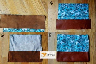 利用不織布和皮革手工拼接手拿包